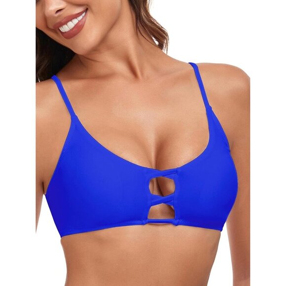🆕Women's Blue Strappy Bikini Tops Padded Swimsuit Lace Up Bathing Suit Top - Picture 2 of 5